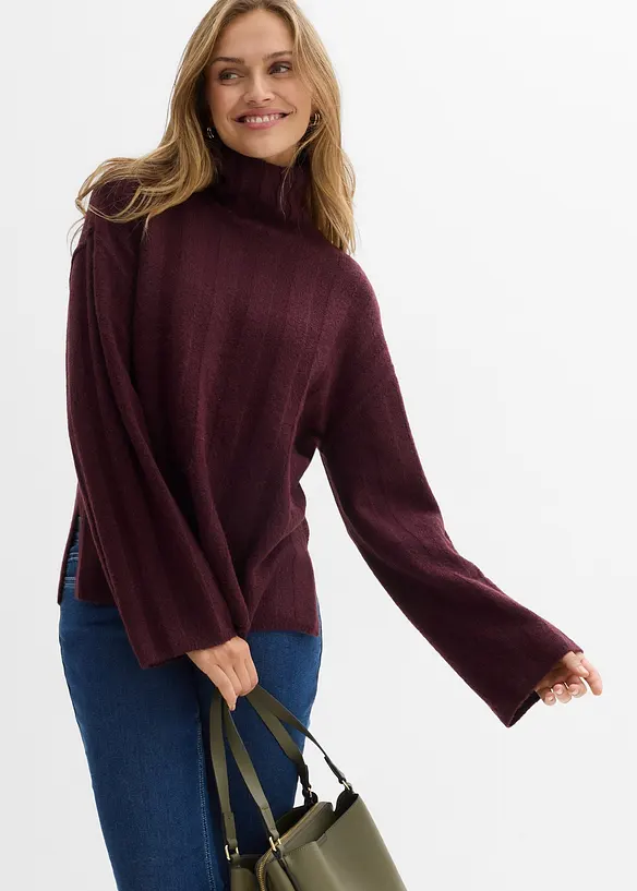 Pull col roulé en maille côtelée, bonprix