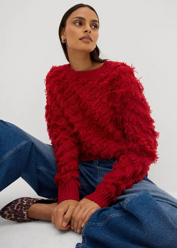 Pull en grosse maille &agrave; franges, bonprix