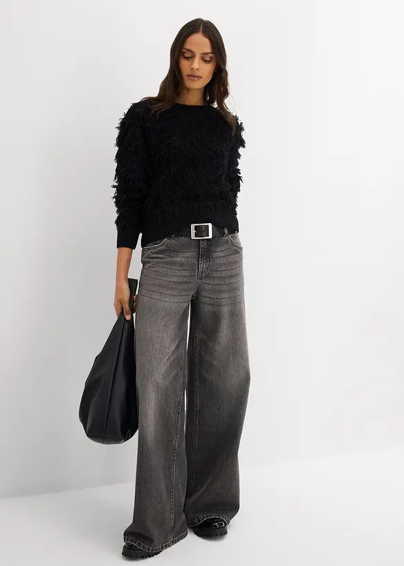 Pull en grosse maille à franges, bonprix