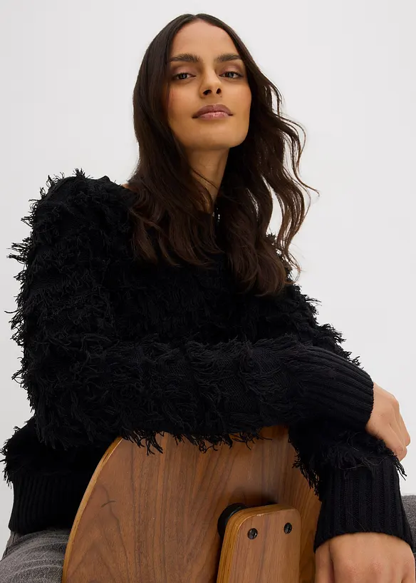 Pull en grosse maille à franges, bonprix