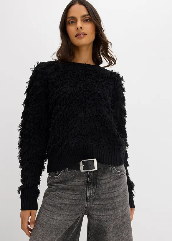 Pull en grosse maille à franges, bonprix