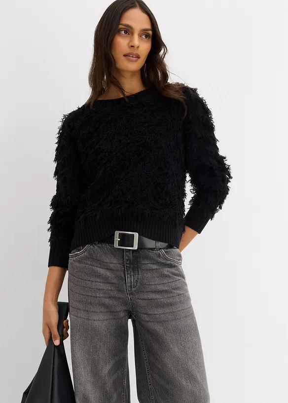 Pull en grosse maille à franges, bonprix