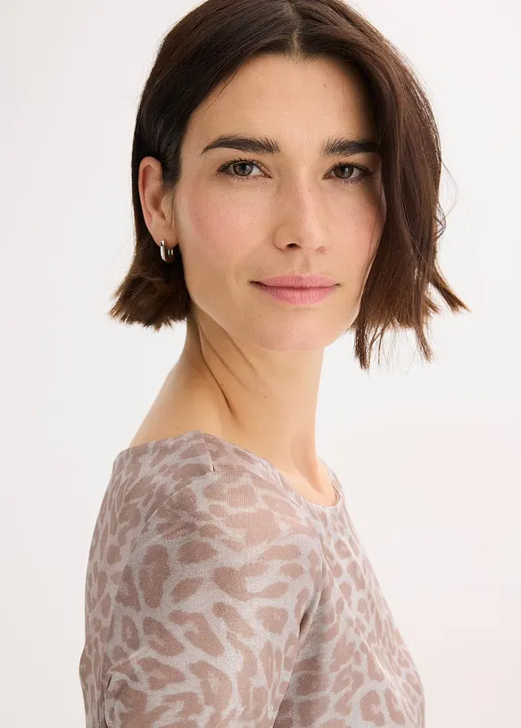 T-shirt à imprimé léopard brillant, bonprix