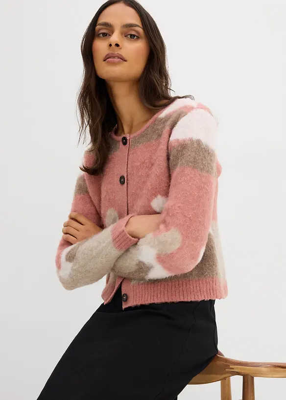 Gilet boutonné en maille à motif graphique, bonprix