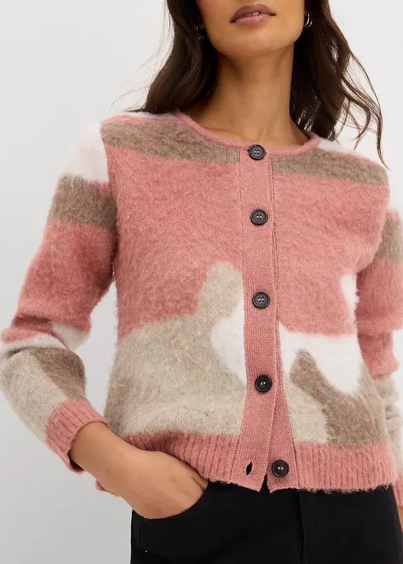 Gilet boutonné en maille à motif graphique, bonprix