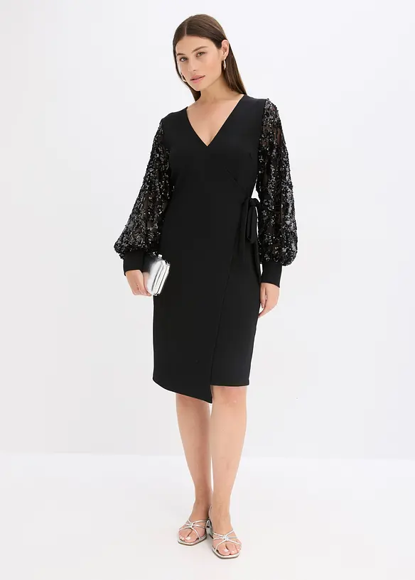 Robe midi à sequins brodés sur les manches, bonprix