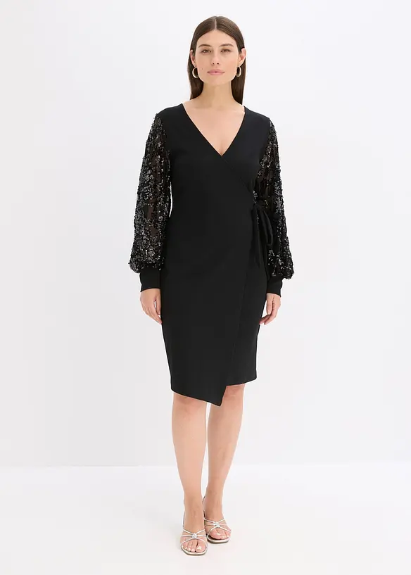 Robe midi à sequins brodés sur les manches, bonprix