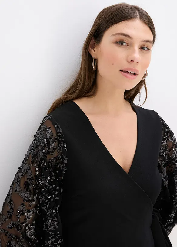 Robe midi à sequins brodés sur les manches, bonprix