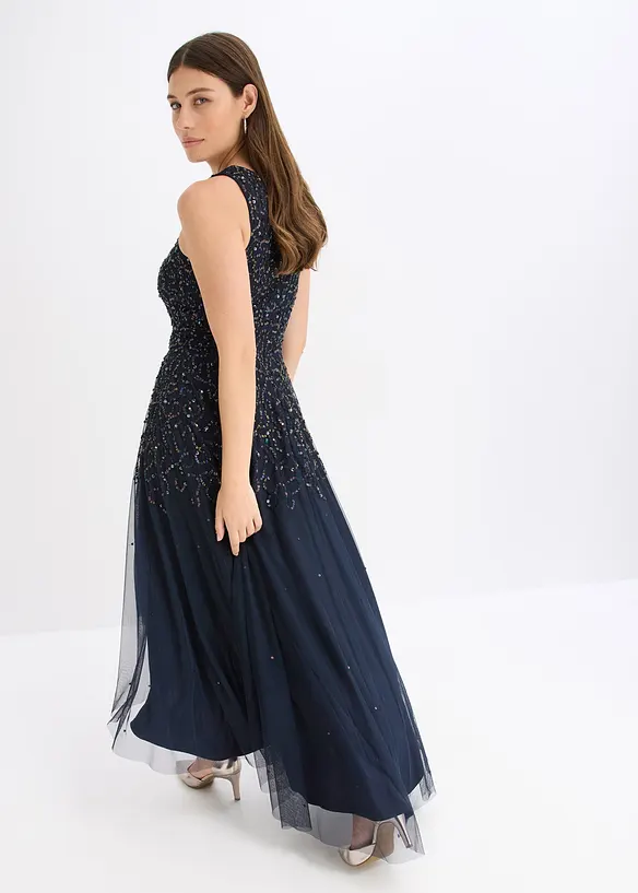 Robe plus longue au dos avec sequins brodés, bonprix