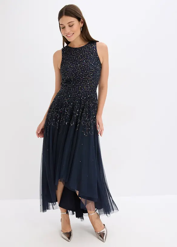 Robe plus longue au dos avec sequins brodés, bonprix