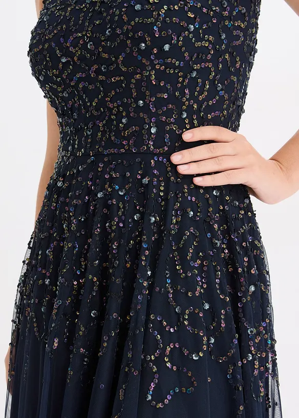 Robe plus longue au dos avec sequins brodés, bonprix