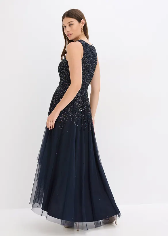 Robe plus longue au dos avec sequins brodés, bonprix