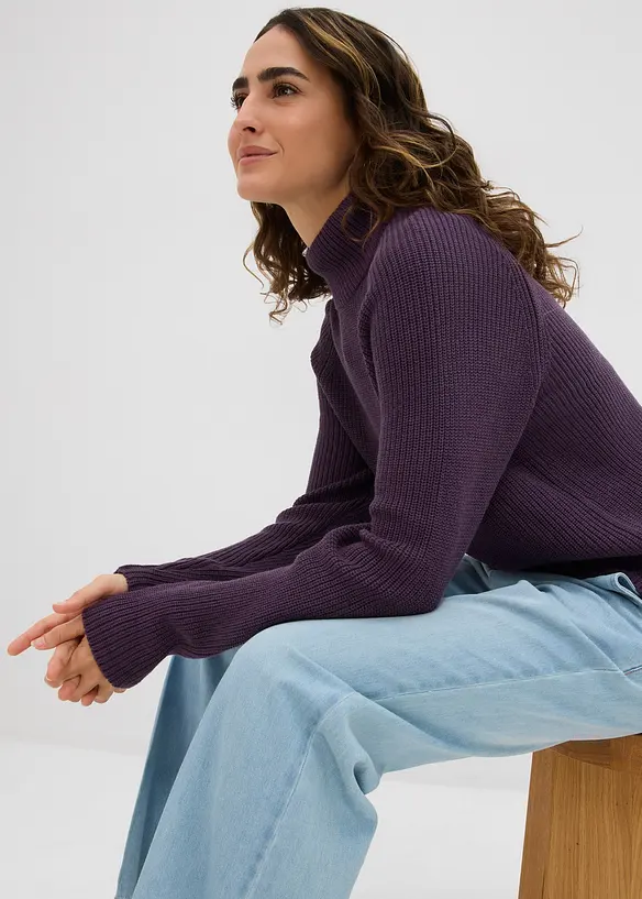 Pull en maille côtelée 100% coton, bonprix