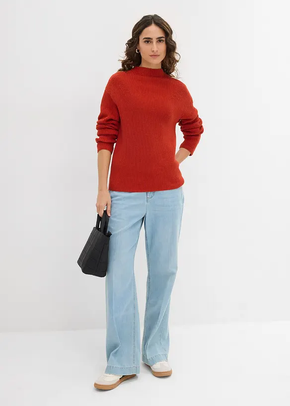 Pull en maille côtelée 100% coton, bonprix