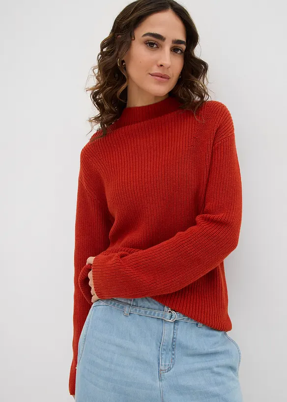 Pull en maille côtelée 100% coton, bonprix