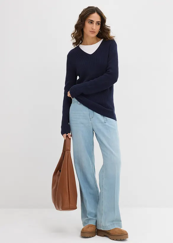 Pull en maille côtelée 100% coton, bonprix