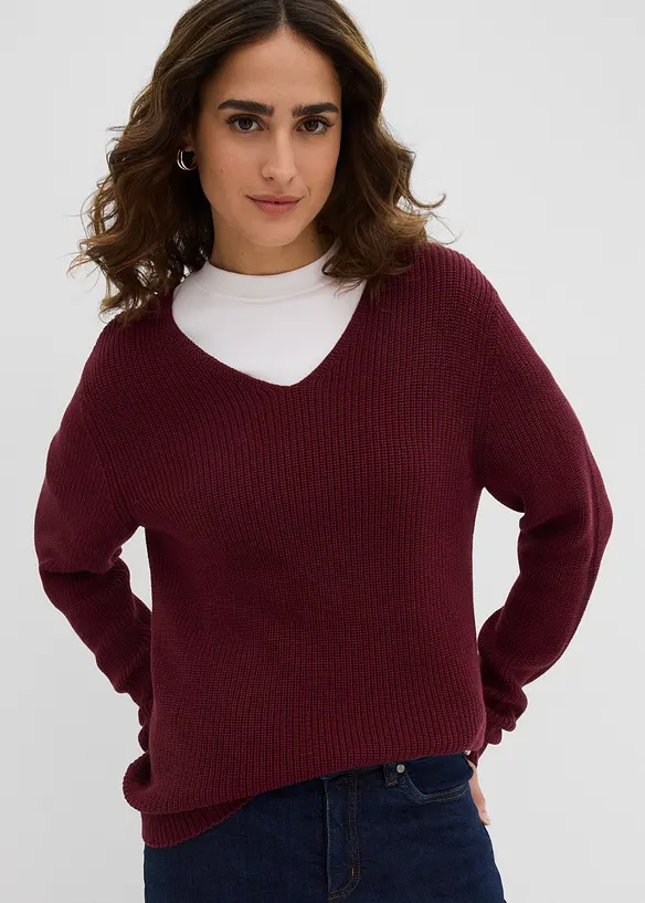 Pull en maille côtelée 100% coton, bonprix