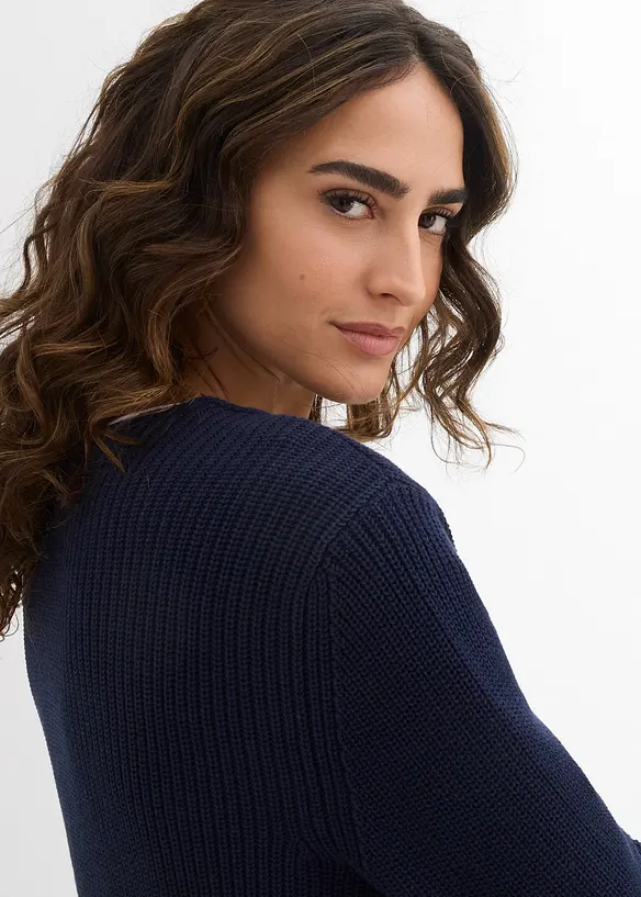 Pull en maille côtelée 100% coton, bonprix