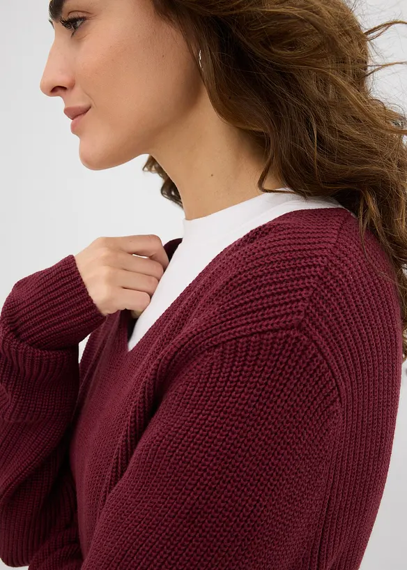 Pull en maille côtelée 100% coton, bonprix
