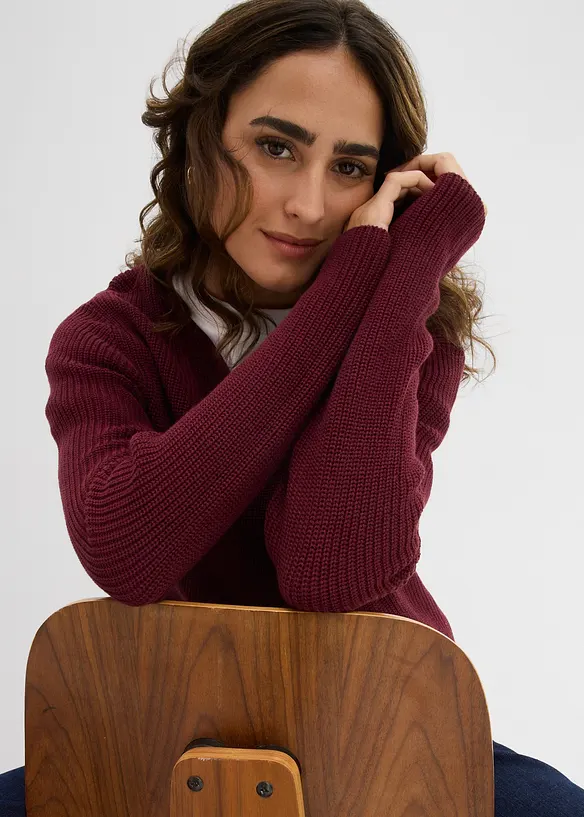 Pull en maille côtelée 100% coton, bonprix