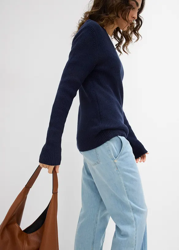 Pull en maille côtelée 100% coton, bonprix