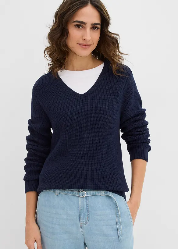 Pull en maille côtelée 100% coton, bonprix