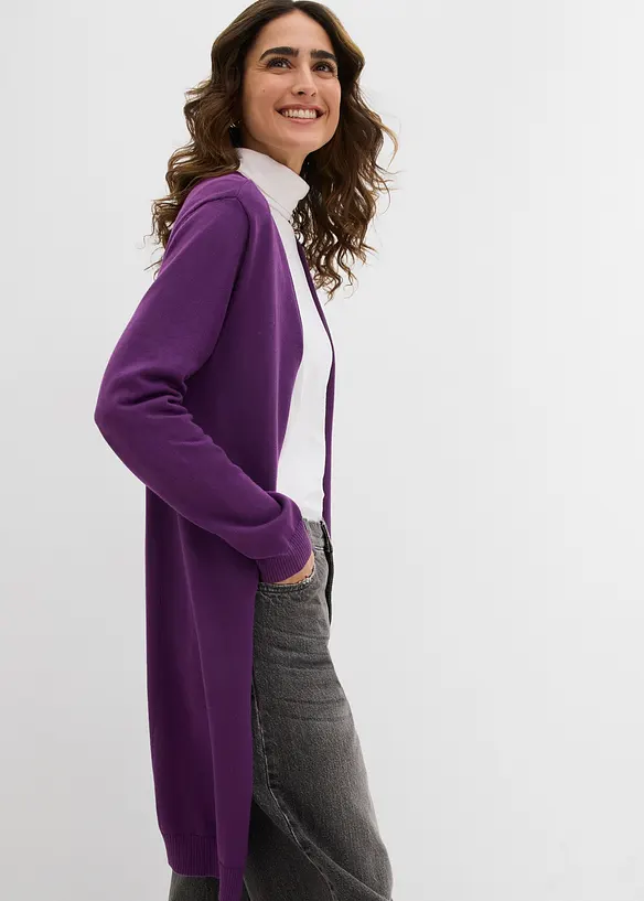 Gilet long en maille, bord roulotté, bonprix