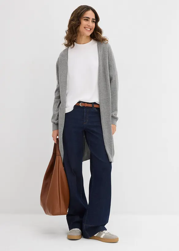 Gilet long en maille, bord roulott&eacute;, bonprix