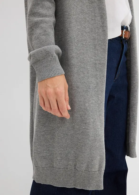 Gilet long en maille, bord roulott&eacute;, bonprix