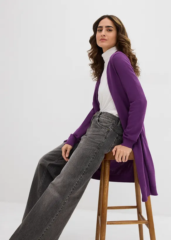 Gilet long en maille, bord roulotté, bonprix