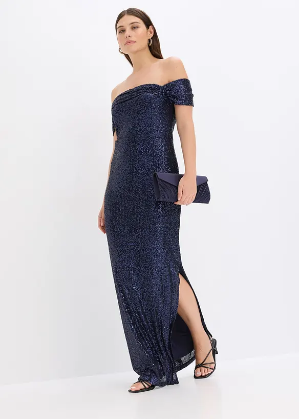 Robe à sequins et encolure Bardot, bonprix