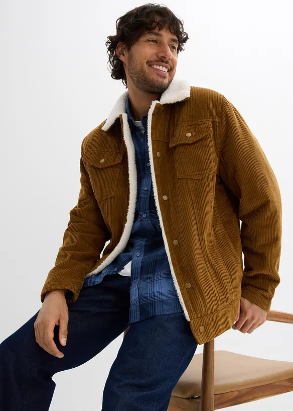Blouson en velours côtelé doublé sherpa, bonprix