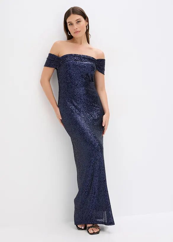 Robe à sequins et encolure Bardot, bonprix