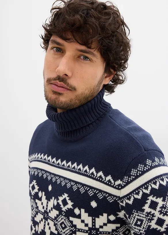 Pull col roulé à motif norvégien, 100% coton, bonprix