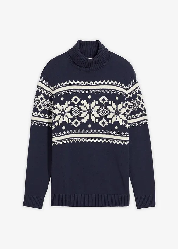 Pull col roulé à motif norvégien, 100% coton, bonprix
