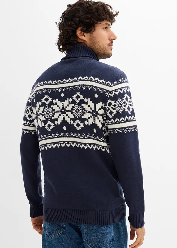 Pull col roulé à motif norvégien, 100% coton, bonprix