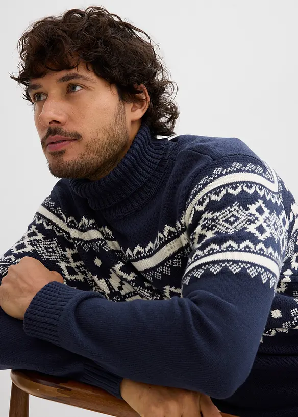 Pull col roulé à motif norvégien, 100% coton, bonprix