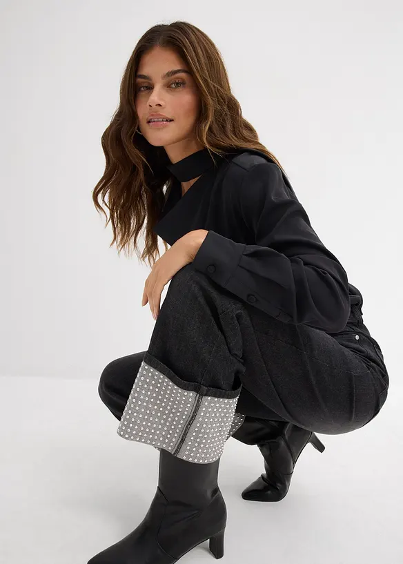 Jean droit à revers, taille haute, bonprix