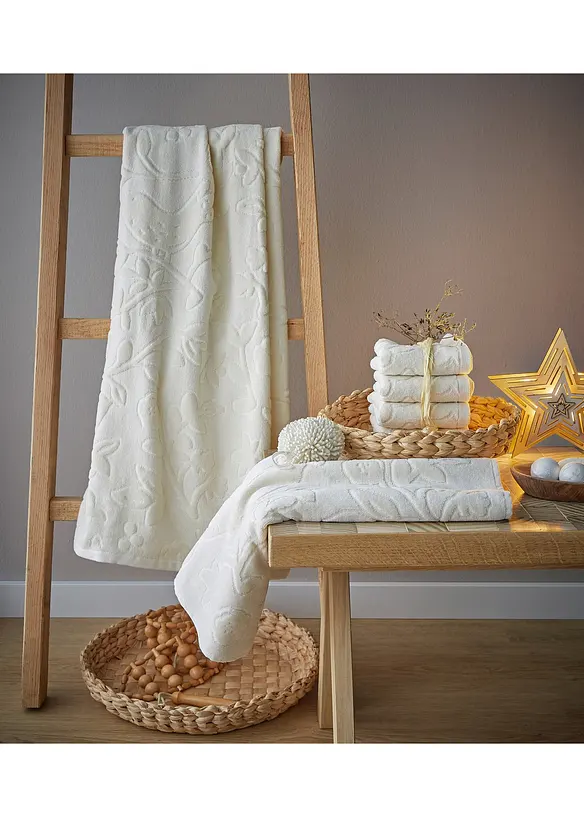 Serviette de toilette à fleurs en relief, bonprix