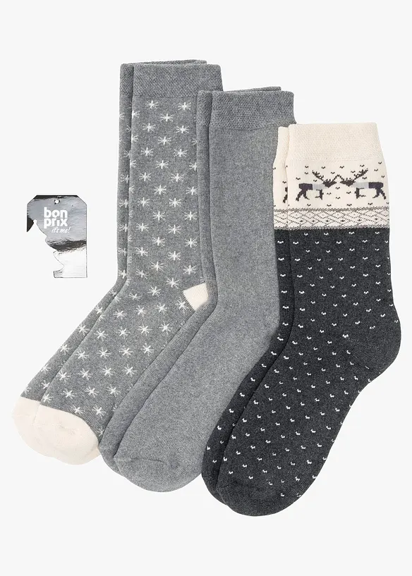 Lot de 3 paires de chaussettes thermiques en coton majoritaire, bonprix
