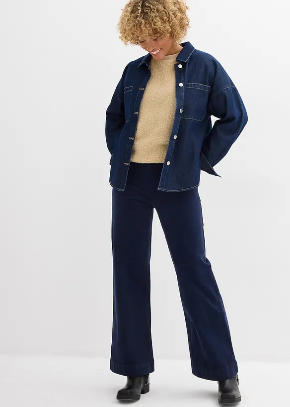 Pantalon large en velours côtelé, taille haute, bonprix