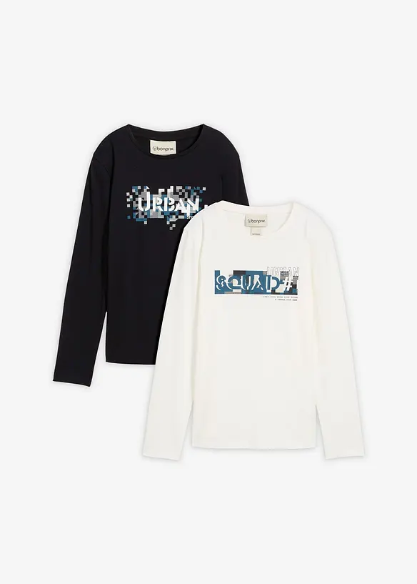 Lot de 2 T-shirts manches longues 100% coton, bonprix