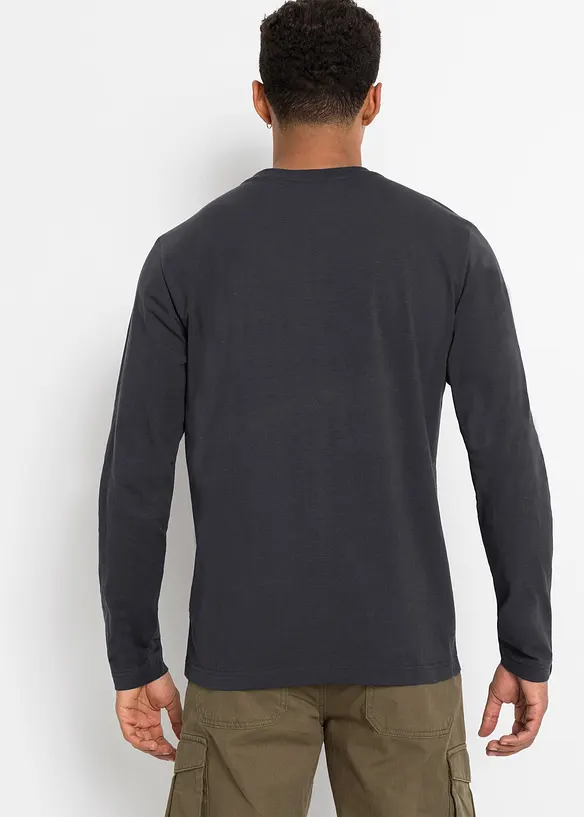 Lot de 2 T-shirts col tunisien manches longues, 100% coton, bonprix