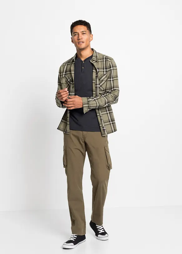 Lot de 2 T-shirts col tunisien manches longues, 100% coton, bonprix