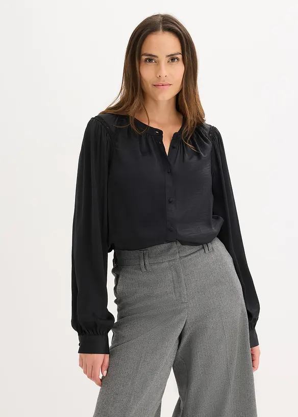 Blouse en satin avec galons en dentelle, bonprix