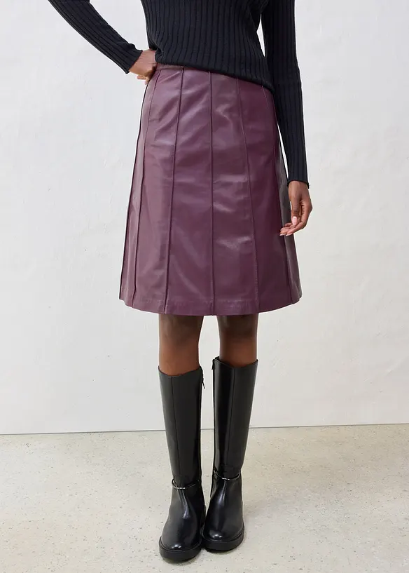 Jupe évasée en cuir d’agneau nappa, bonprix