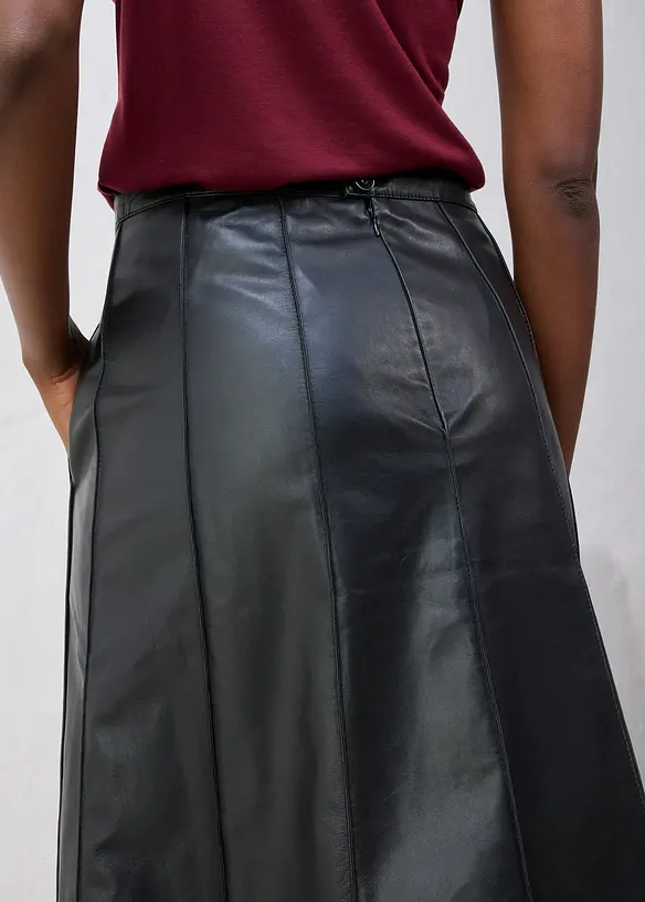 Jupe évasée en cuir d’agneau nappa, bonprix