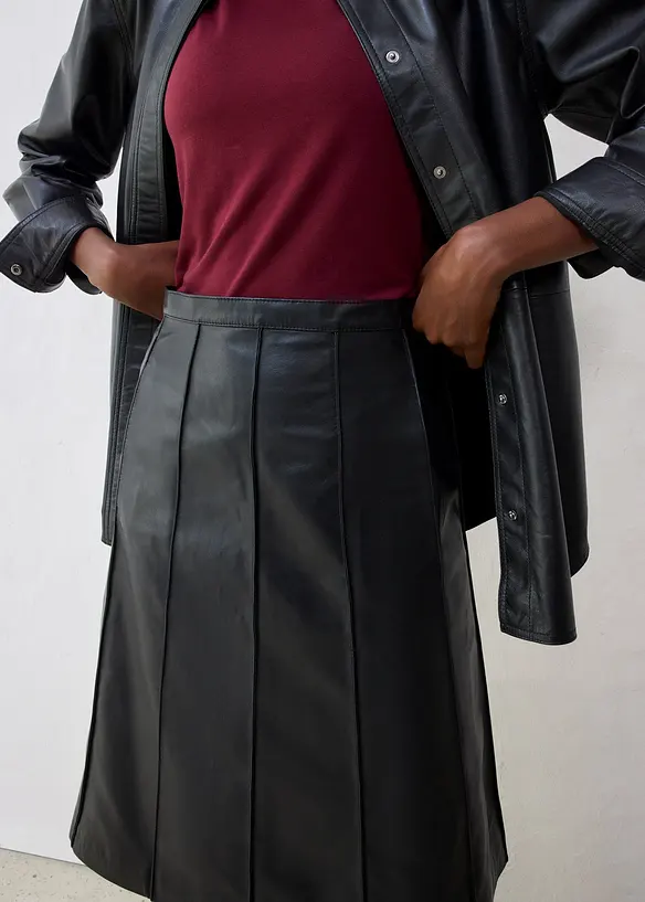 Jupe évasée en cuir d’agneau nappa, bonprix