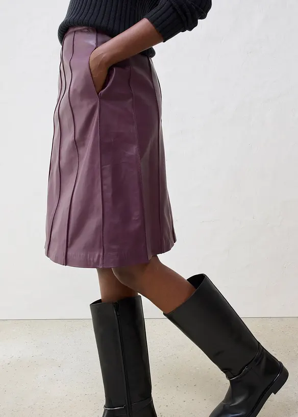 Jupe évasée en cuir d’agneau nappa, bonprix