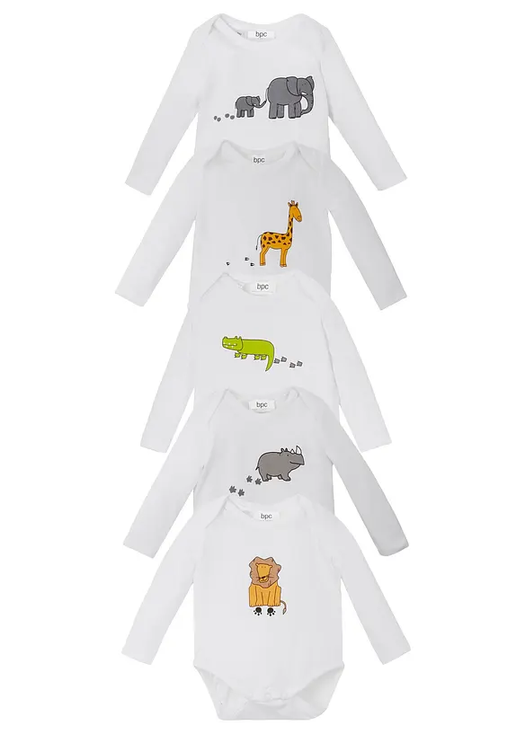 Lot de 5 bodies bébé manches longues, bonprix